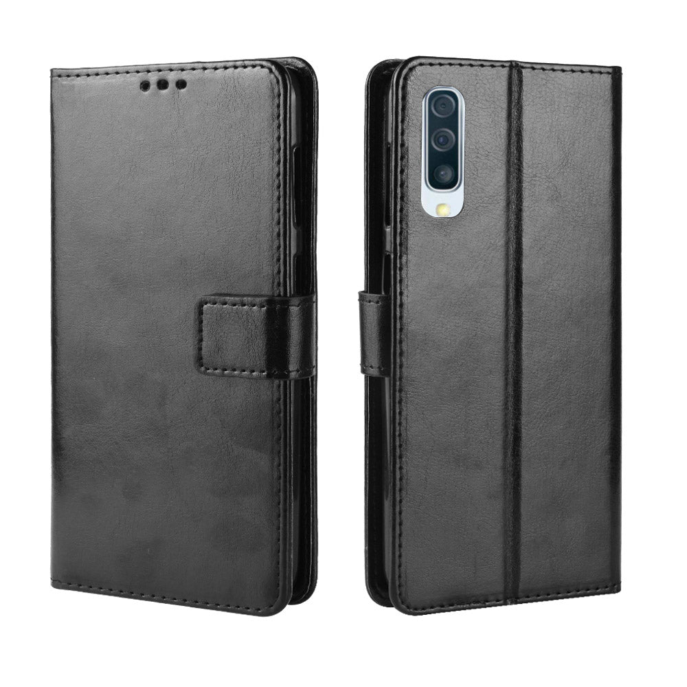 Crazy Horse Leather Wallet Stand Phone Cover with Strap for Samsung Galaxy A50 / A50s / A30s