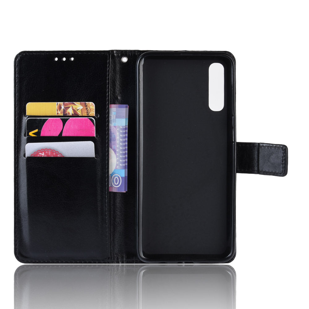 Crazy Horse Leather Wallet Stand Phone Cover with Strap for Samsung Galaxy A50 / A50s / A30s
