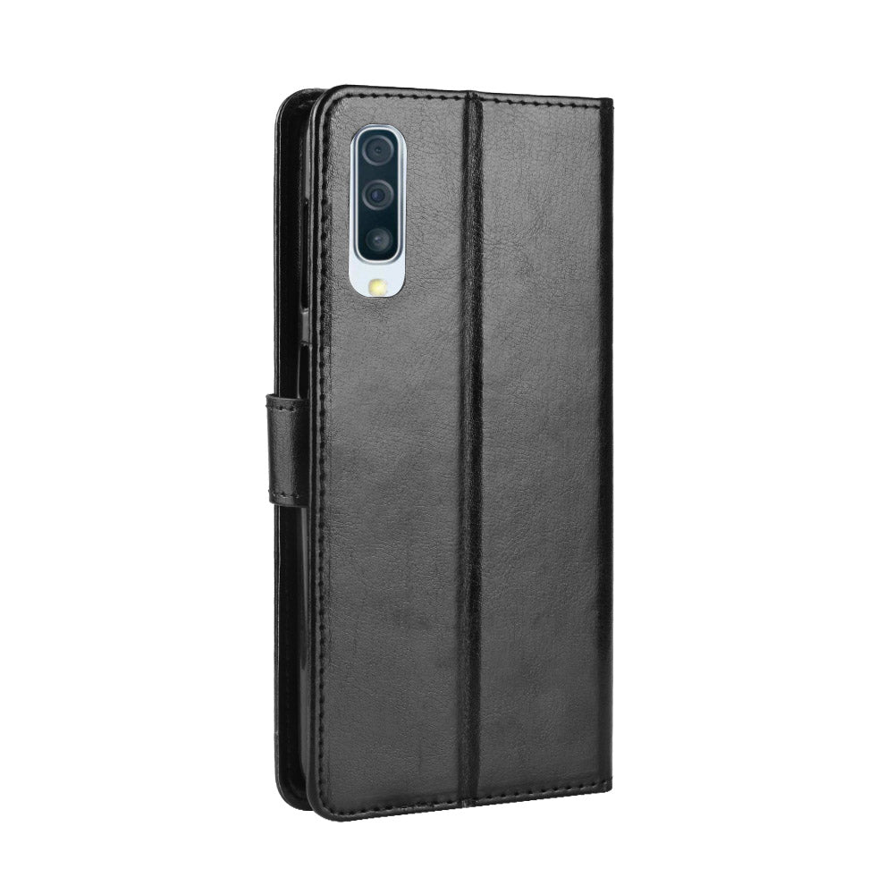 Crazy Horse Leather Wallet Stand Phone Cover with Strap for Samsung Galaxy A50 / A50s / A30s