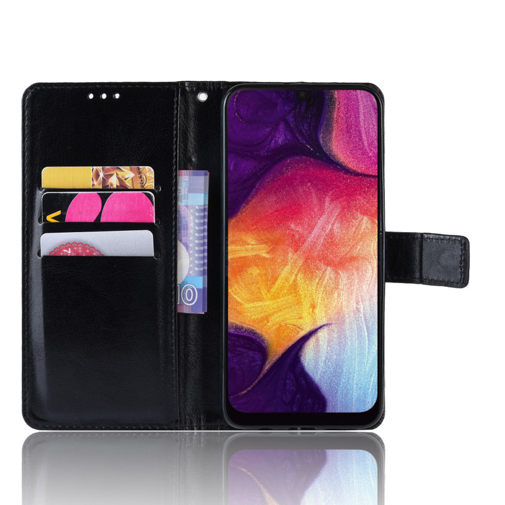 Crazy Horse Leather Wallet Stand Phone Cover with Strap for Samsung Galaxy A50 / A50s / A30s