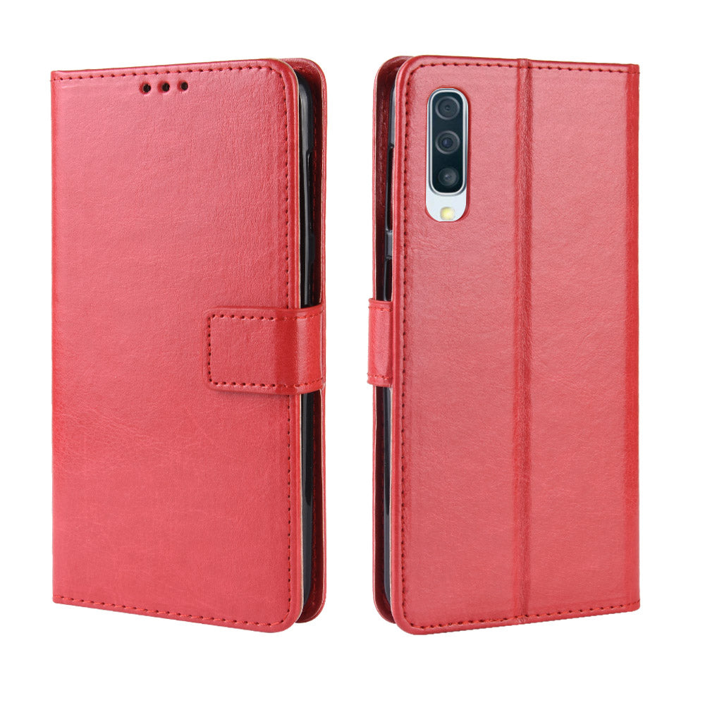 Crazy Horse Leather Wallet Stand Phone Cover with Strap for Samsung Galaxy A50 / A50s / A30s