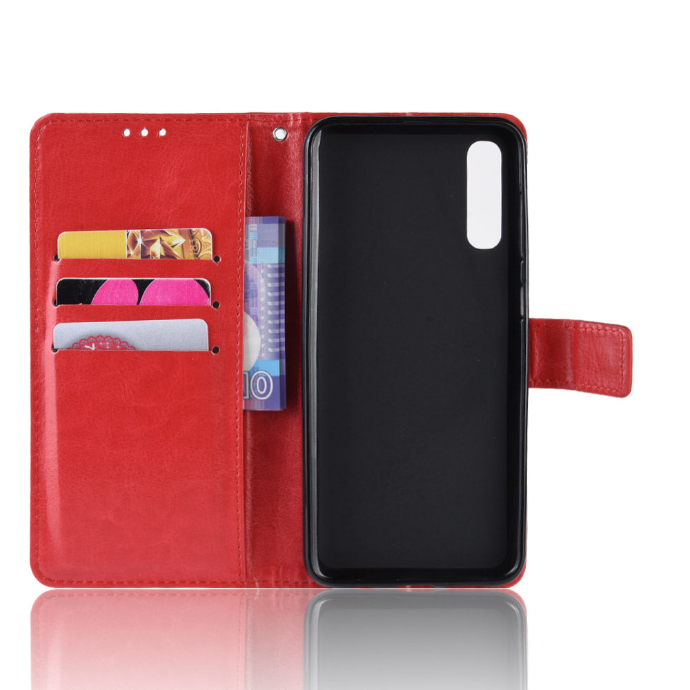 Crazy Horse Leather Wallet Stand Phone Cover with Strap for Samsung Galaxy A50 / A50s / A30s