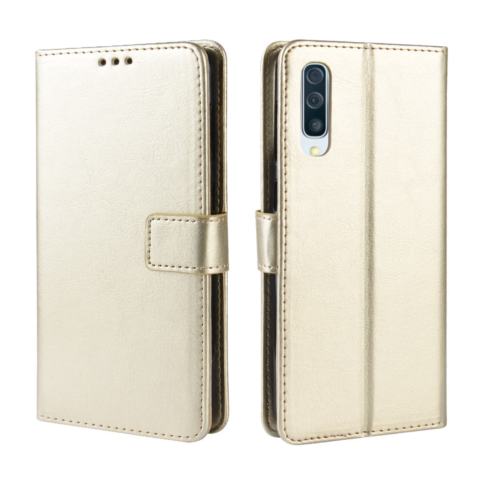 Crazy Horse Leather Wallet Stand Phone Cover with Strap for Samsung Galaxy A50 / A50s / A30s