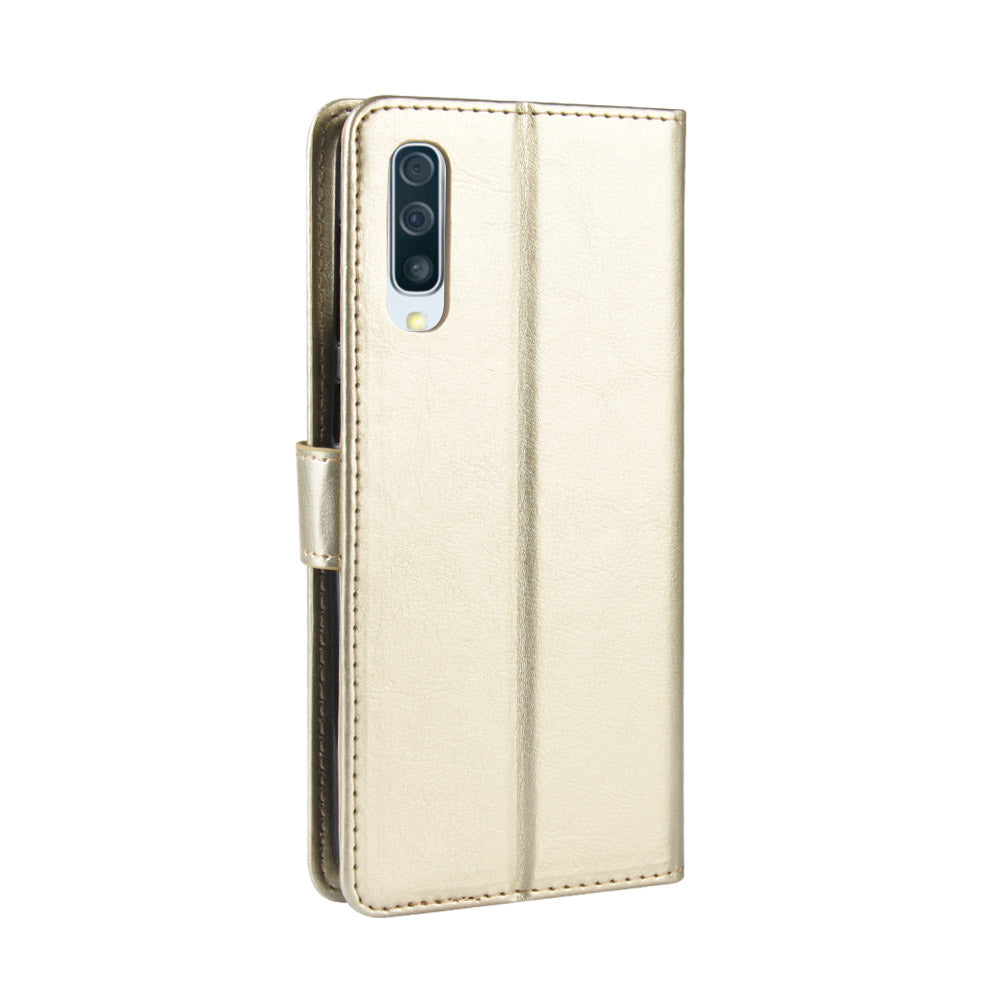Crazy Horse Leather Wallet Stand Phone Cover with Strap for Samsung Galaxy A50 / A50s / A30s