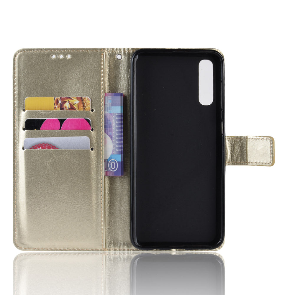 Crazy Horse Leather Wallet Stand Phone Cover with Strap for Samsung Galaxy A50 / A50s / A30s