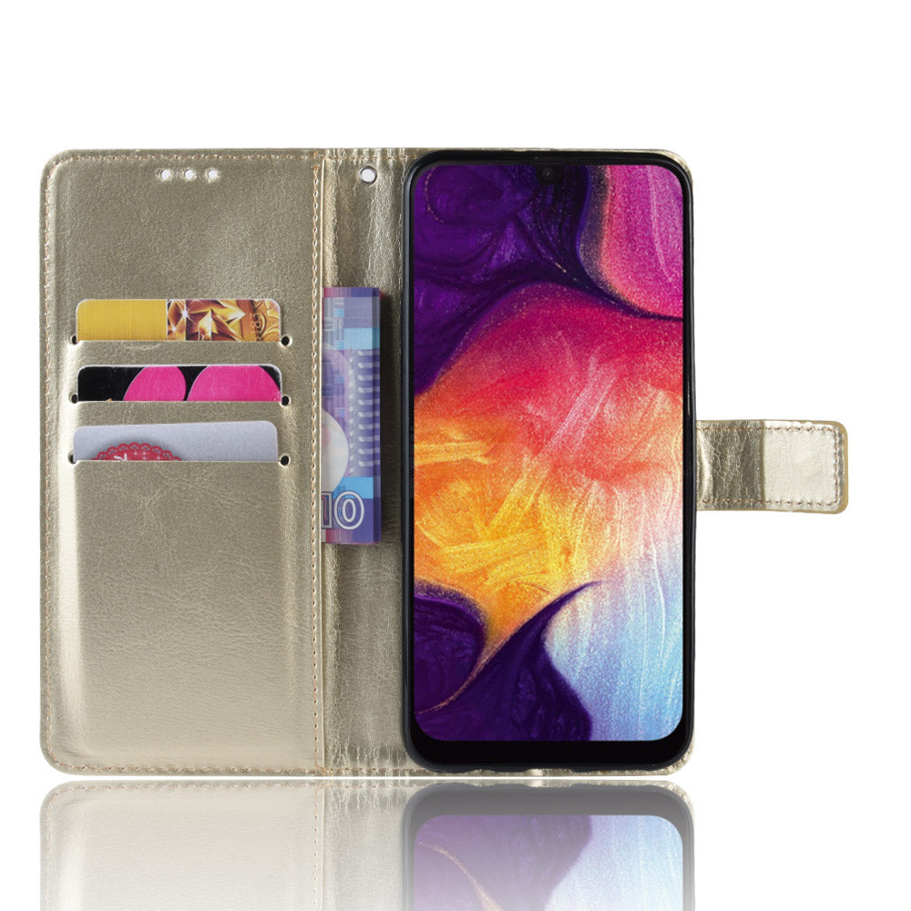 Crazy Horse Leather Wallet Stand Phone Cover with Strap for Samsung Galaxy A50 / A50s / A30s