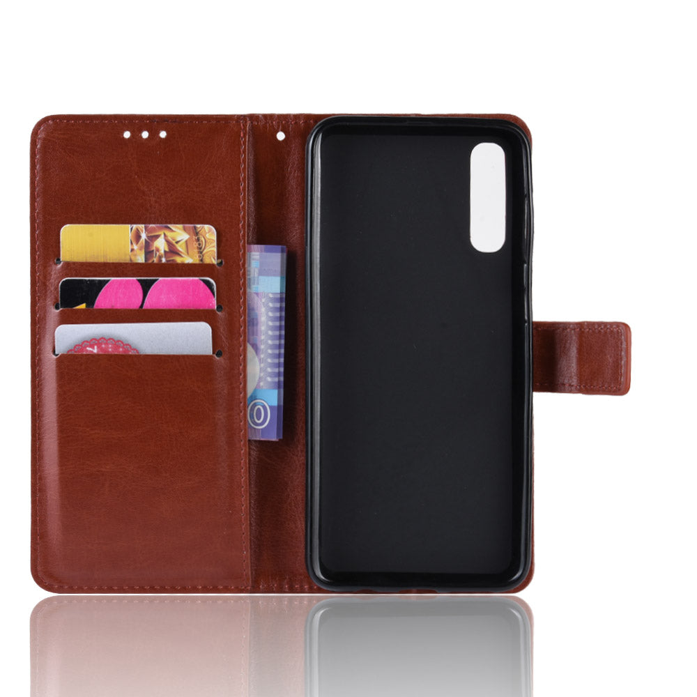 Crazy Horse Leather Wallet Stand Phone Cover with Strap for Samsung Galaxy A50 / A50s / A30s