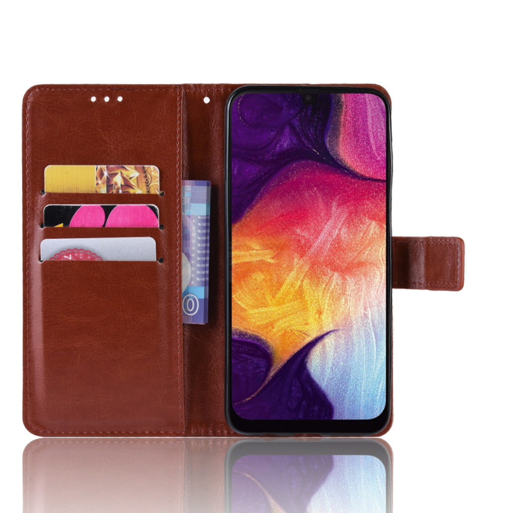 Crazy Horse Leather Wallet Stand Phone Cover with Strap for Samsung Galaxy A50 / A50s / A30s