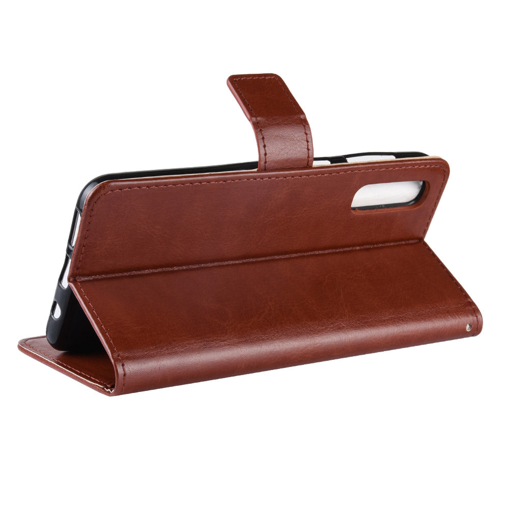 Crazy Horse Leather Wallet Stand Phone Cover with Strap for Samsung Galaxy A50 / A50s / A30s