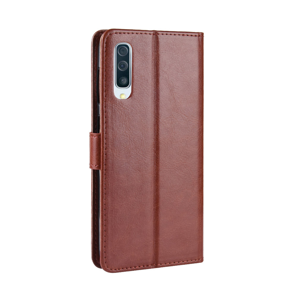 Crazy Horse Leather Wallet Stand Phone Cover with Strap for Samsung Galaxy A50 / A50s / A30s