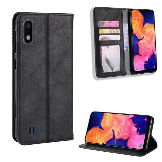 Vintage Style PU Leather Flip Cover Case for Samsung Galaxy A10