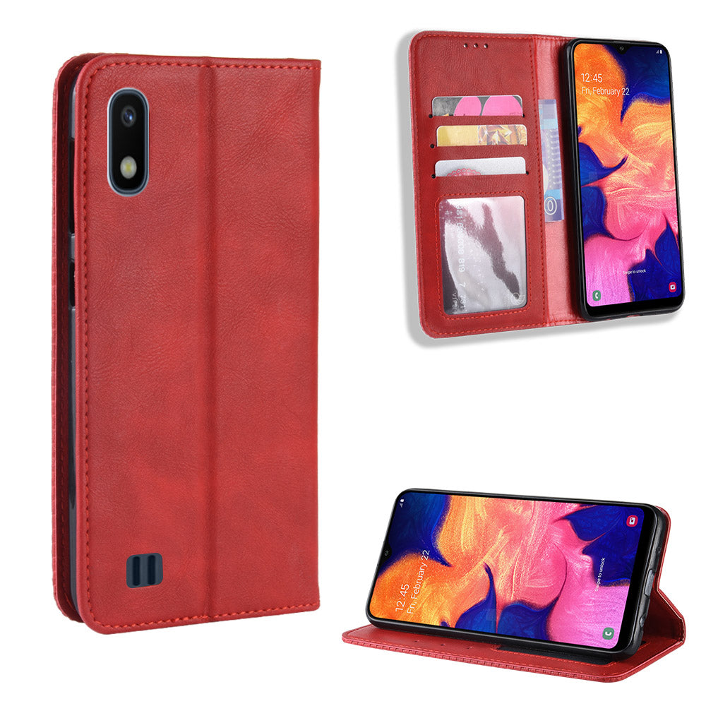 Vintage Style PU Leather Flip Cover Case for Samsung Galaxy A10