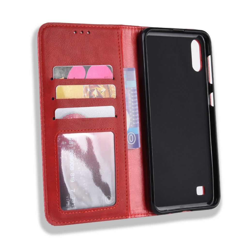 Vintage Style PU Leather Flip Cover Case for Samsung Galaxy A10