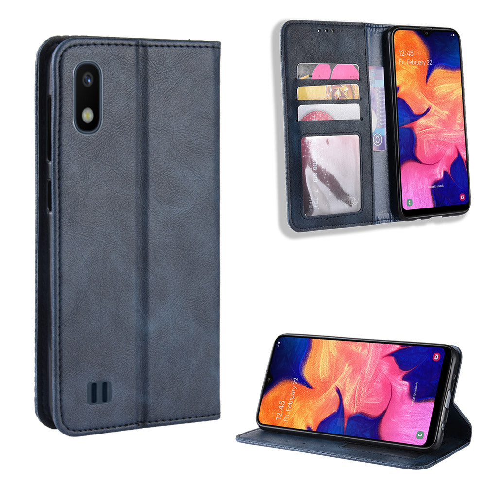 Vintage Style PU Leather Flip Cover Case for Samsung Galaxy A10