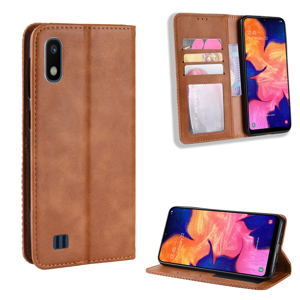 Vintage Style PU Leather Flip Cover Case for Samsung Galaxy A10