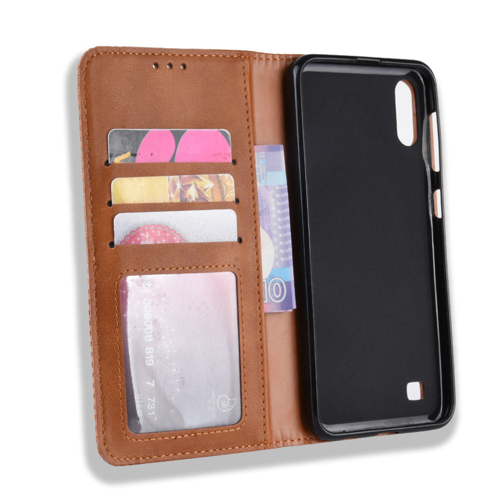 Vintage Style PU Leather Flip Cover Case for Samsung Galaxy A10