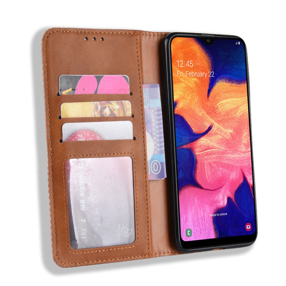 Vintage Style PU Leather Flip Cover Case for Samsung Galaxy A10