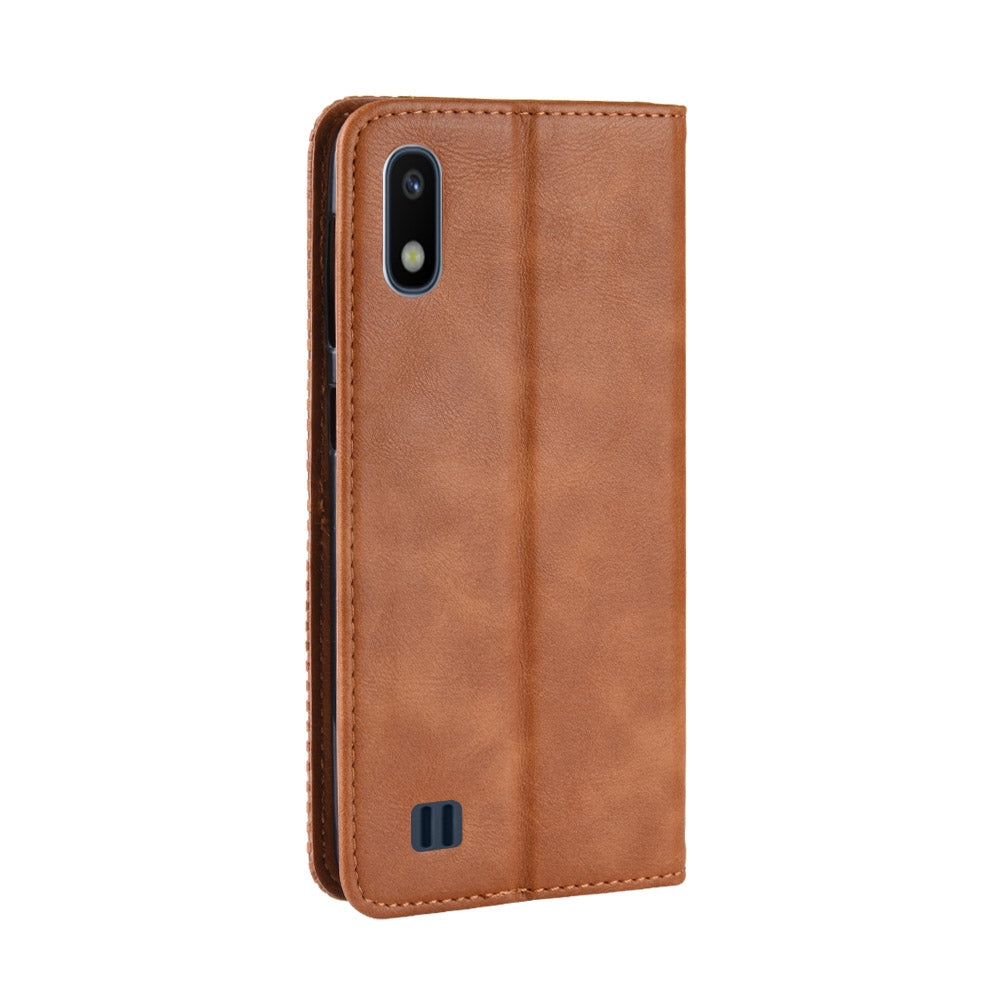 Vintage Style PU Leather Flip Cover Case for Samsung Galaxy A10
