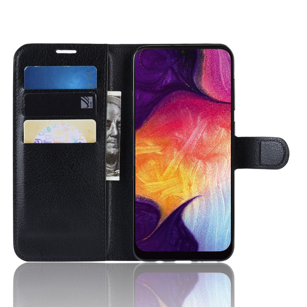Litchi Skin Wallet Leather Stand Case for Samsung Galaxy A50 / A50s / A30s Cell Phone Case