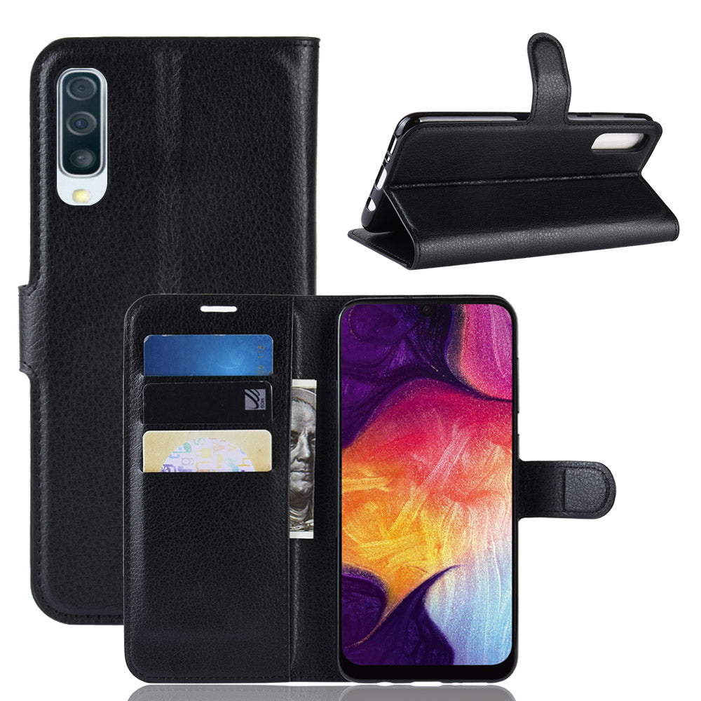 Litchi Skin Wallet Leather Stand Case for Samsung Galaxy A50 / A50s / A30s Cell Phone Case