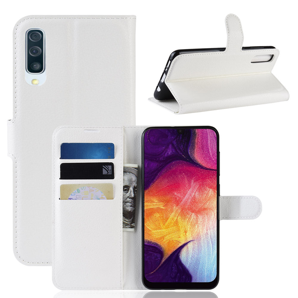 Litchi Skin Wallet Leather Stand Case for Samsung Galaxy A50 / A50s / A30s Cell Phone Case