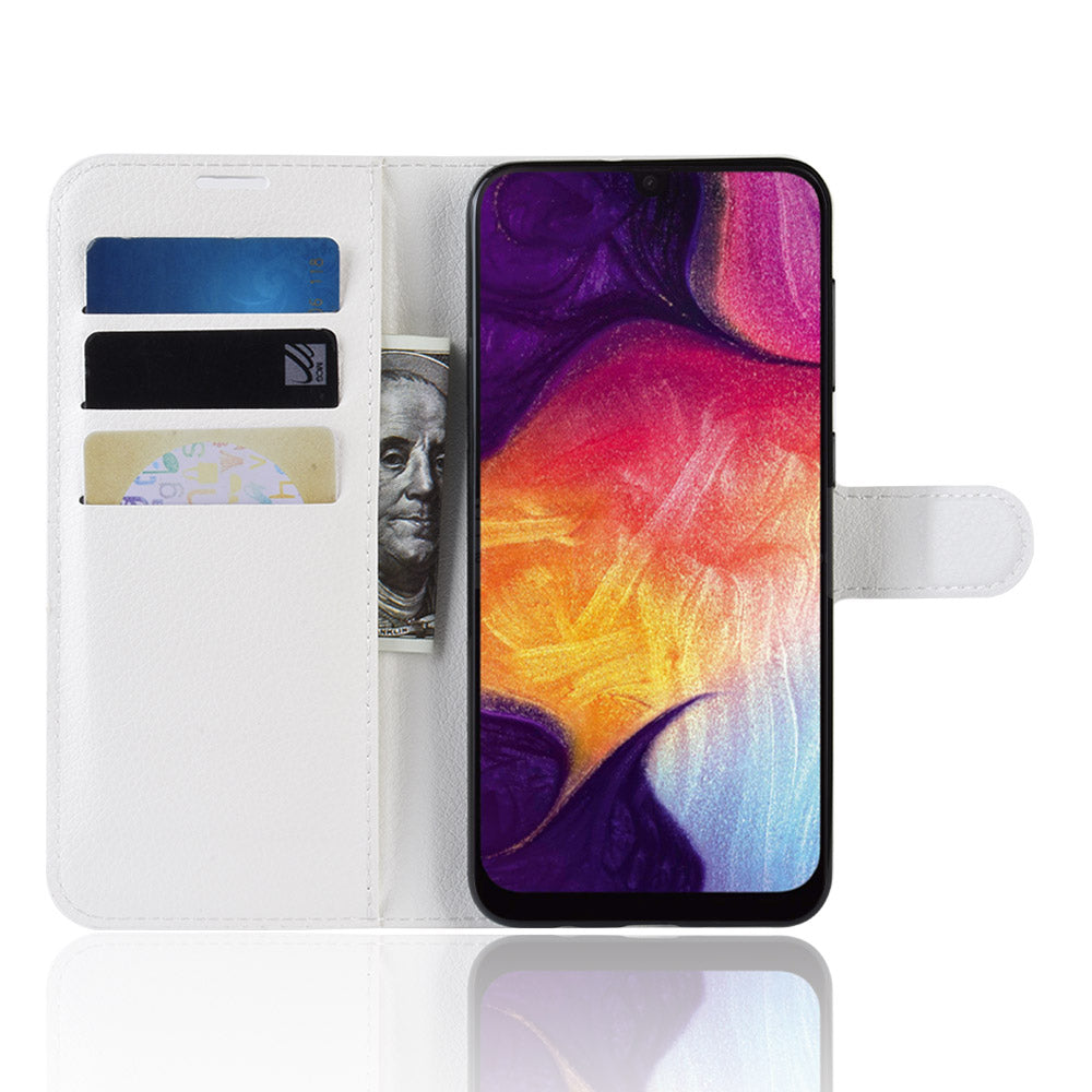 Litchi Skin Wallet Leather Stand Case for Samsung Galaxy A50 / A50s / A30s Cell Phone Case