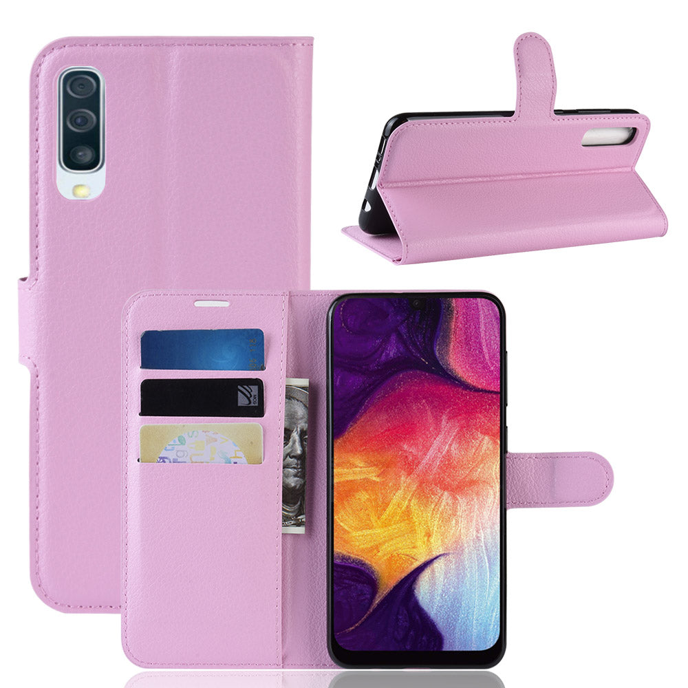 Litchi Skin Wallet Leather Stand Case for Samsung Galaxy A50 / A50s / A30s Cell Phone Case