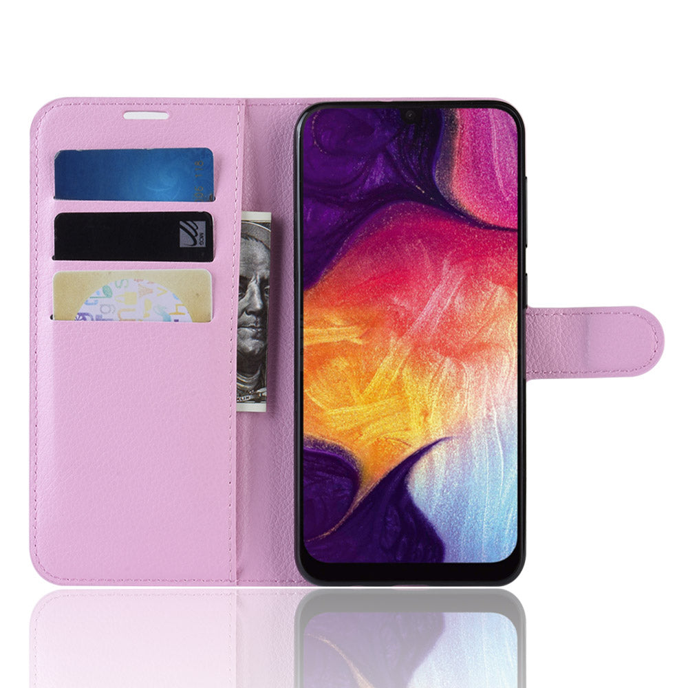 Litchi Skin Wallet Leather Stand Case for Samsung Galaxy A50 / A50s / A30s Cell Phone Case