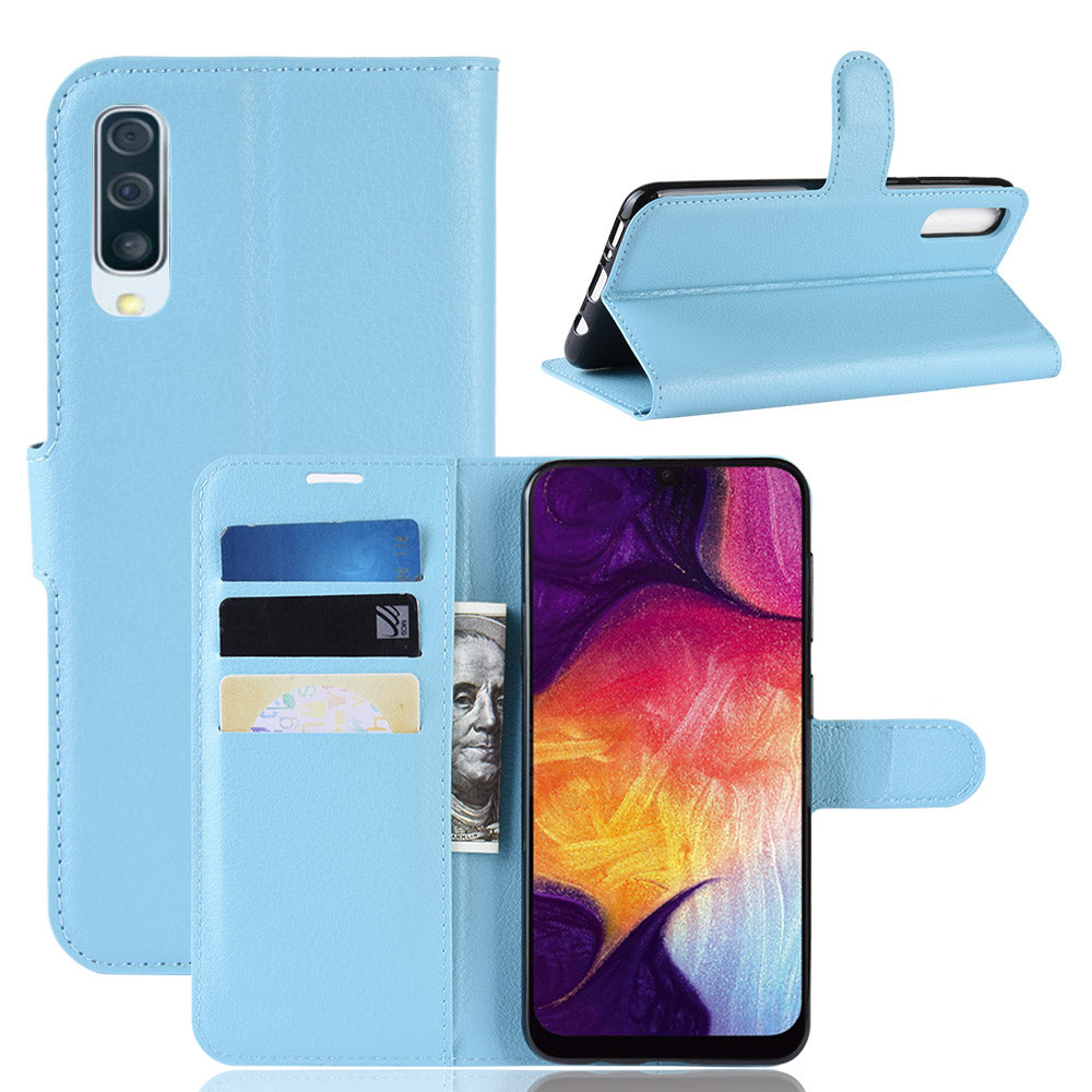 Litchi Skin Wallet Leather Stand Case for Samsung Galaxy A50 / A50s / A30s Cell Phone Case