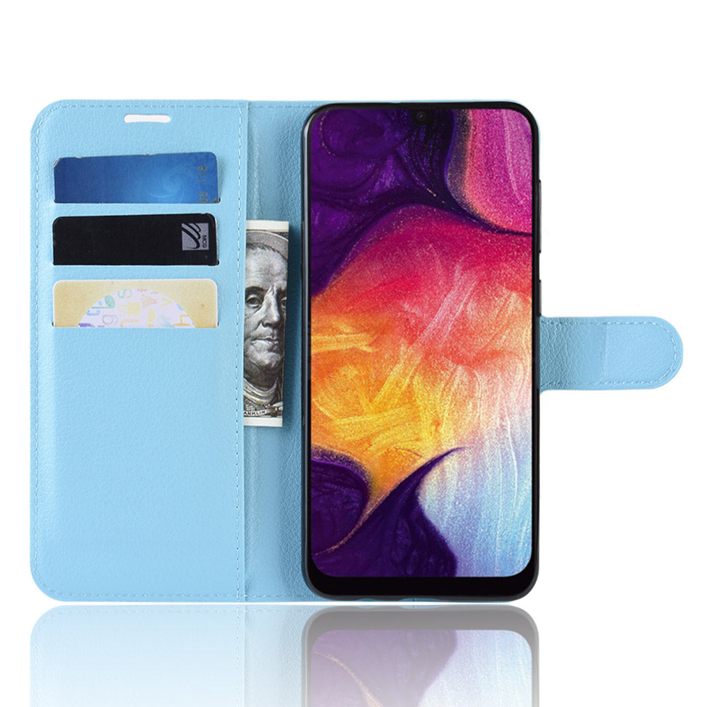 Litchi Skin Wallet Leather Stand Case for Samsung Galaxy A50 / A50s / A30s Cell Phone Case