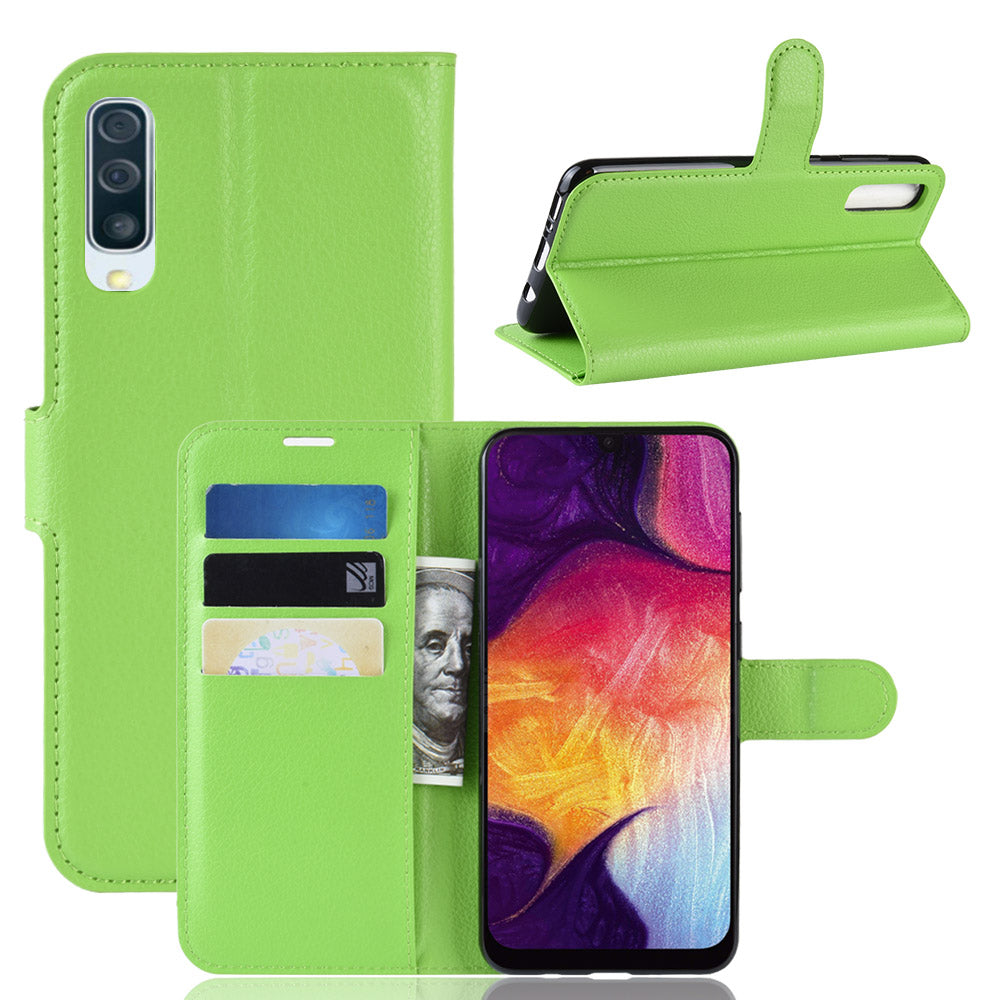 Litchi Skin Wallet Leather Stand Case for Samsung Galaxy A50 / A50s / A30s Cell Phone Case