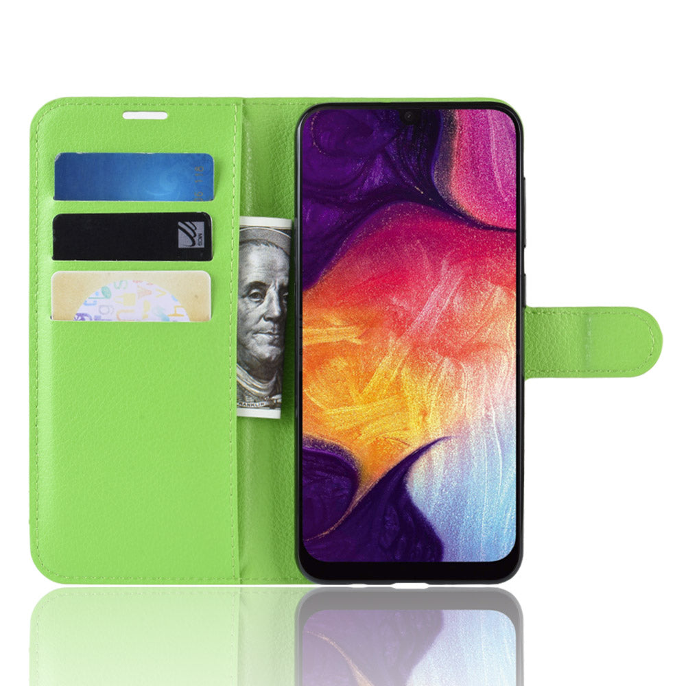 Litchi Skin Wallet Leather Stand Case for Samsung Galaxy A50 / A50s / A30s Cell Phone Case