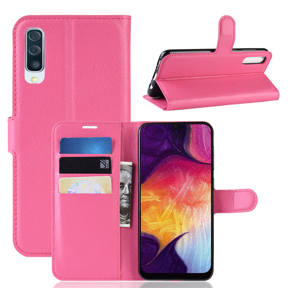 Litchi Skin Wallet Leather Stand Case for Samsung Galaxy A50 / A50s / A30s Cell Phone Case