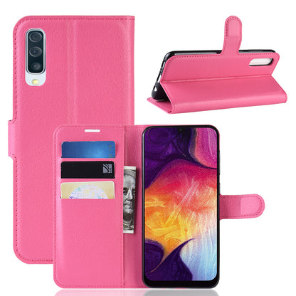 Litchi Skin Wallet Leather Stand Case for Samsung Galaxy A50 / A50s / A30s Cell Phone Case
