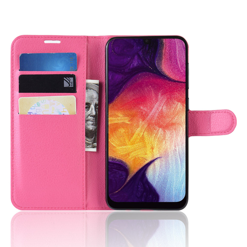 Litchi Skin Wallet Leather Stand Case for Samsung Galaxy A50 / A50s / A30s Cell Phone Case