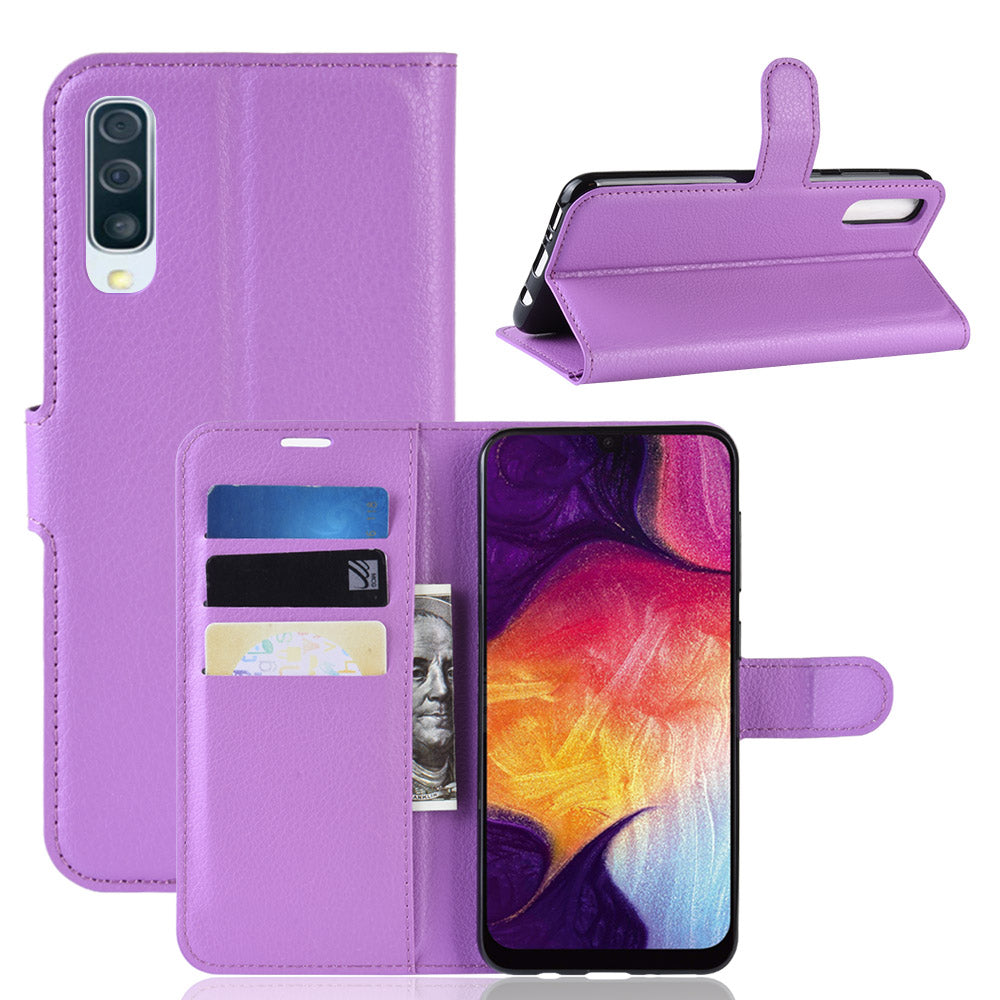 Litchi Skin Wallet Leather Stand Case for Samsung Galaxy A50 / A50s / A30s Cell Phone Case