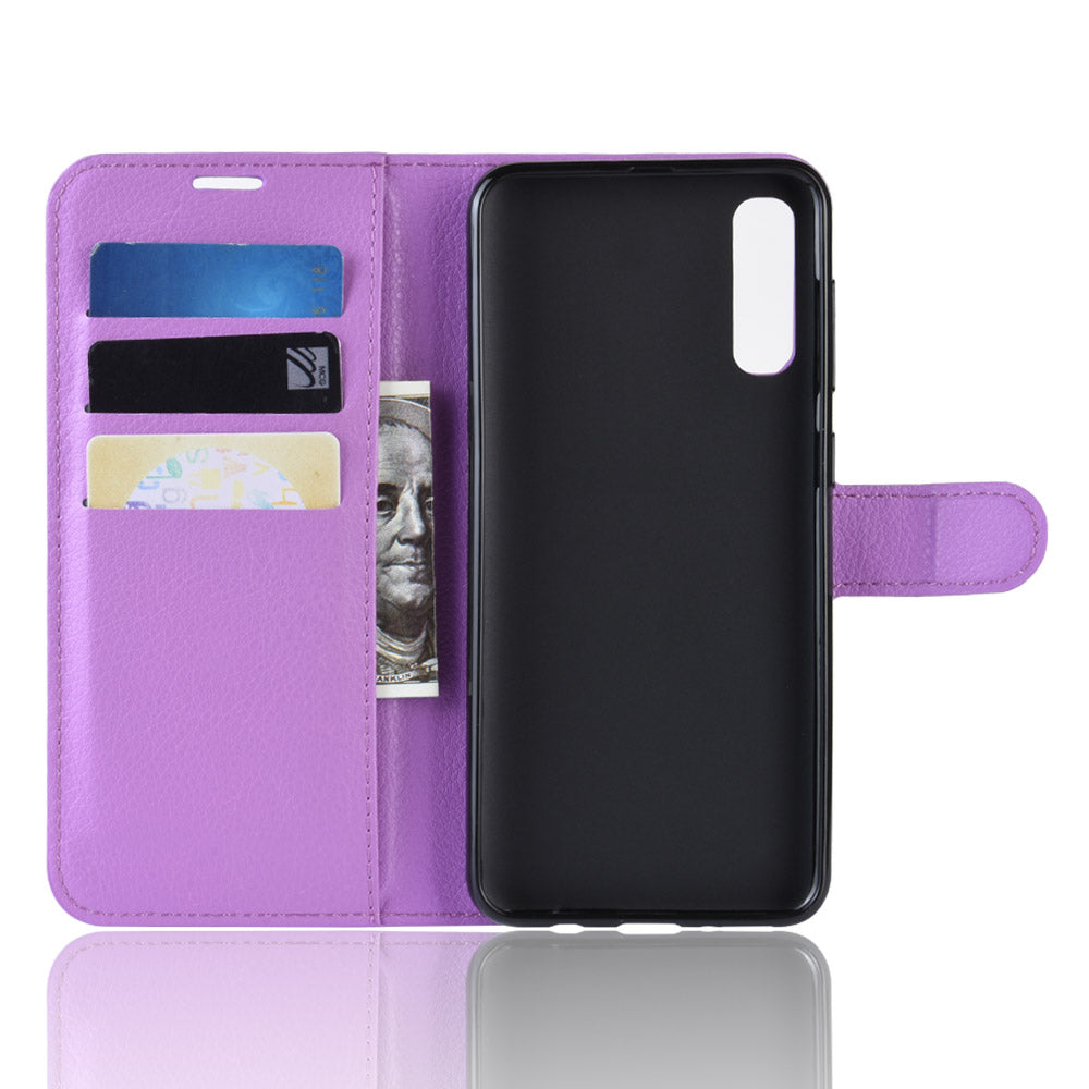 Litchi Skin Wallet Leather Stand Case for Samsung Galaxy A50 / A50s / A30s Cell Phone Case