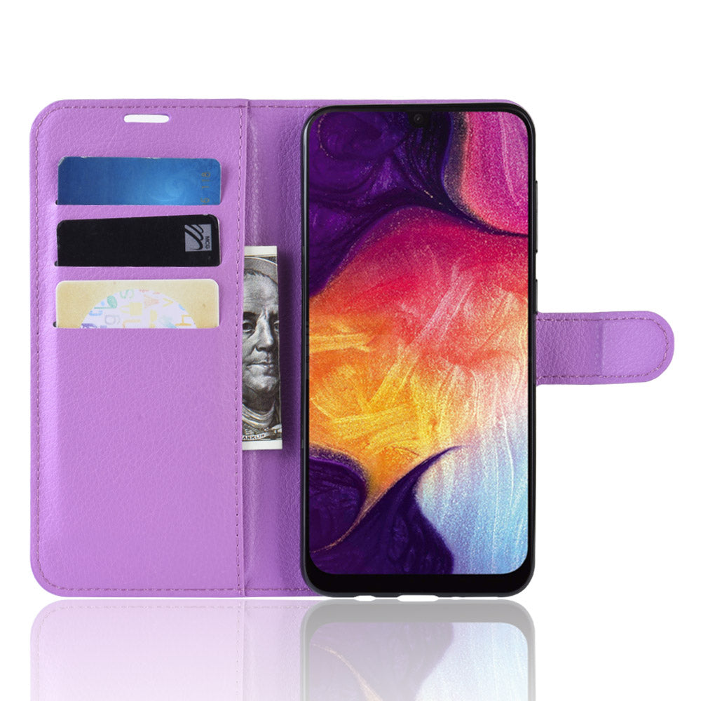 Litchi Skin Wallet Leather Stand Case for Samsung Galaxy A50 / A50s / A30s Cell Phone Case