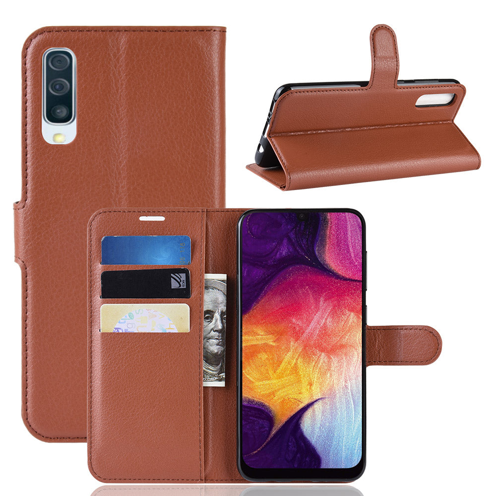 Litchi Skin Wallet Leather Stand Case for Samsung Galaxy A50 / A50s / A30s Cell Phone Case