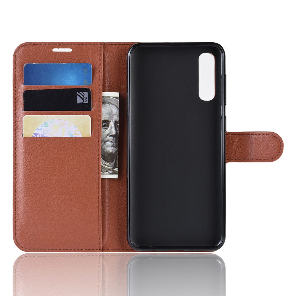 Litchi Skin Wallet Leather Stand Case for Samsung Galaxy A50 / A50s / A30s Cell Phone Case