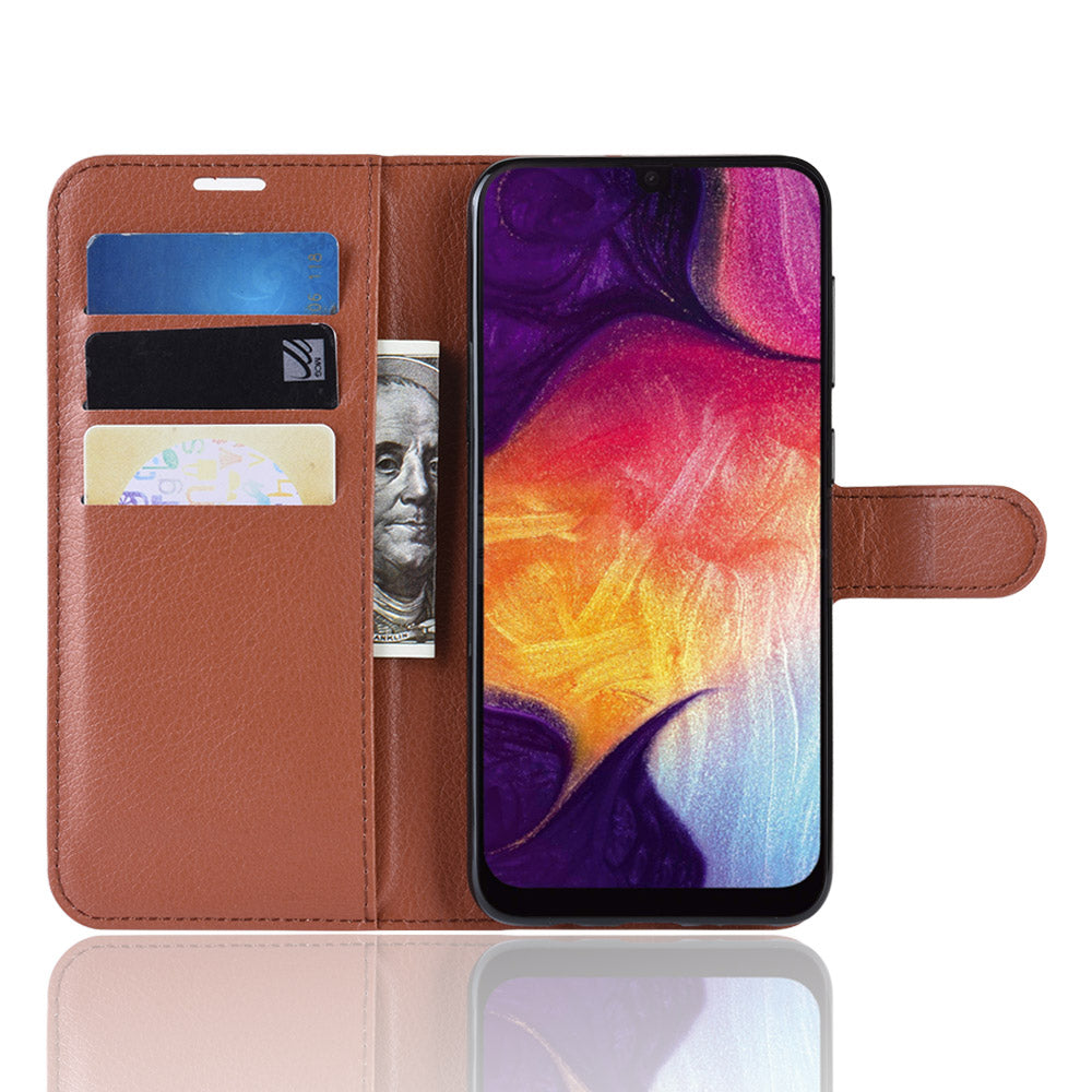 Litchi Skin Wallet Leather Stand Case for Samsung Galaxy A50 / A50s / A30s Cell Phone Case
