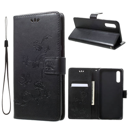 Imprint Butterfly Flowers Leather Wallet Stand Case for Samsung Galaxy A70