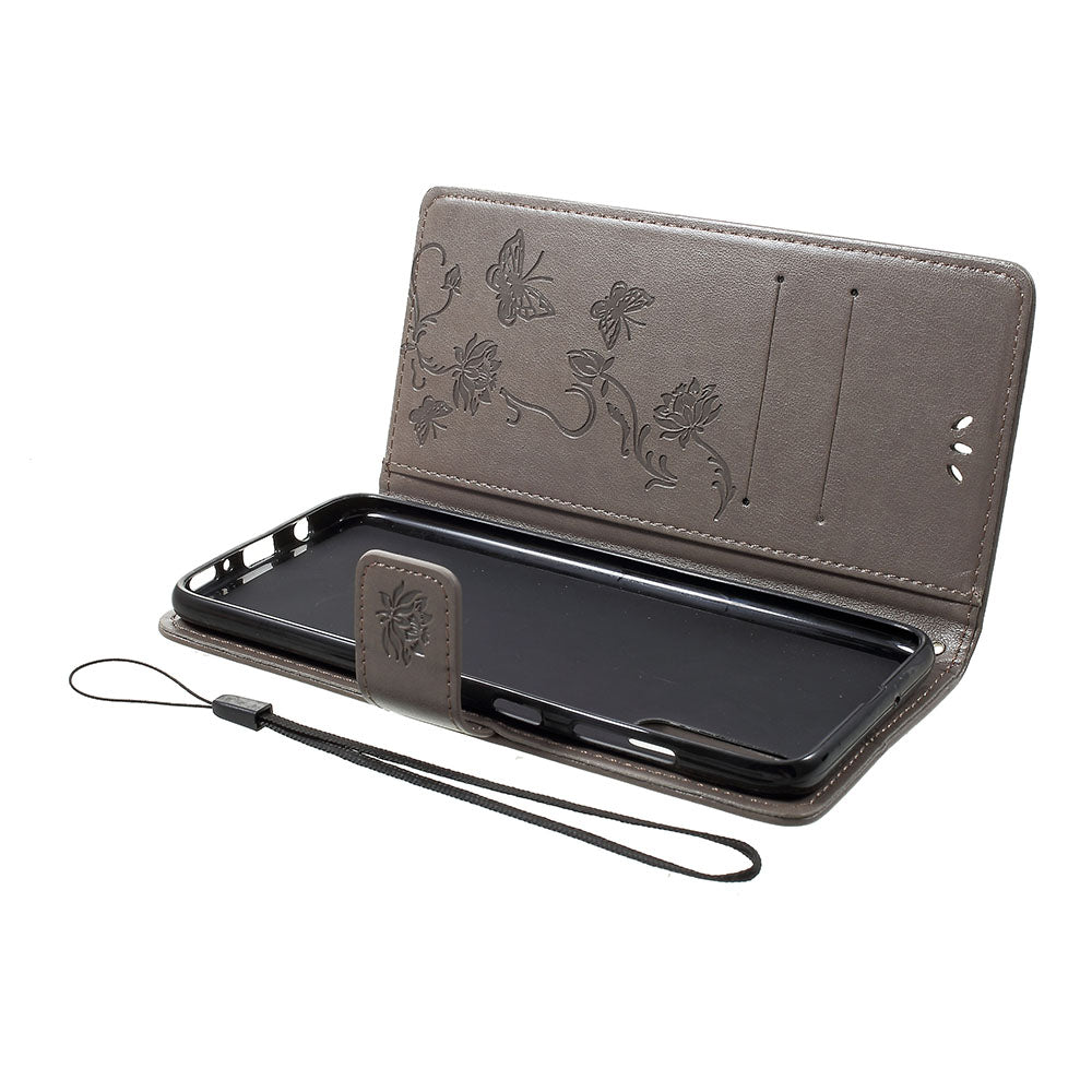 Imprint Butterfly Flowers Leather Wallet Stand Case for Samsung Galaxy A70