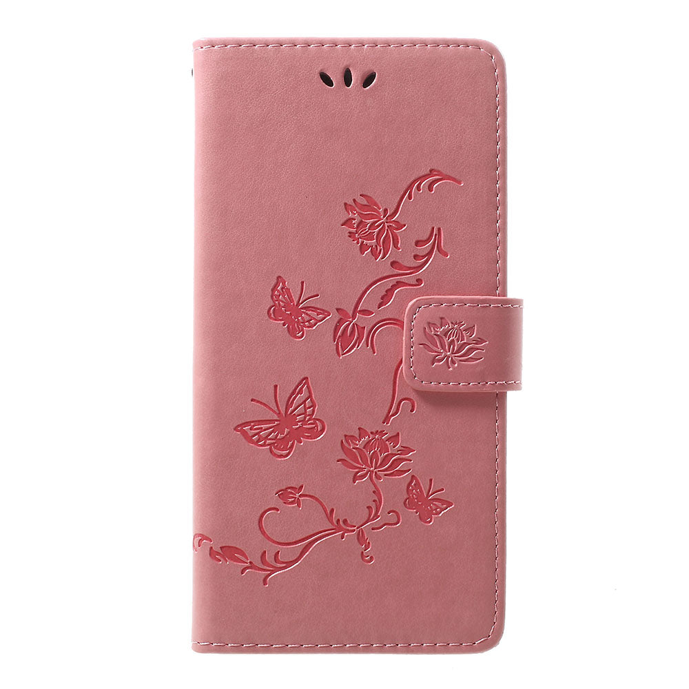 Imprint Butterfly Flowers Leather Wallet Stand Case for Samsung Galaxy A70