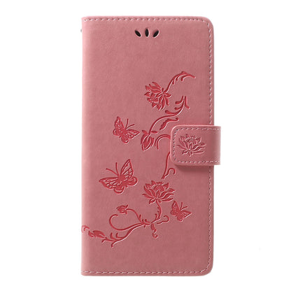 Imprint Butterfly Flowers Leather Wallet Stand Case for Samsung Galaxy A70