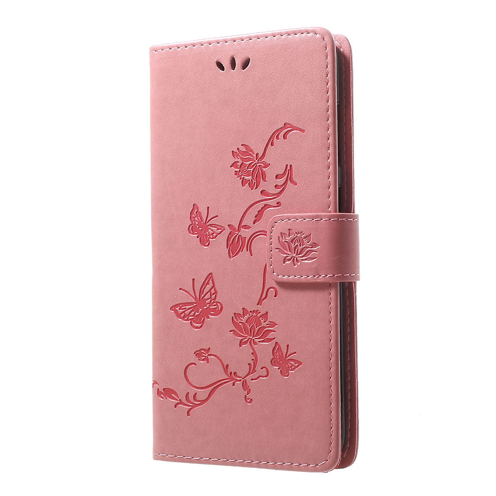 Imprint Butterfly Flowers Leather Wallet Stand Case for Samsung Galaxy A70