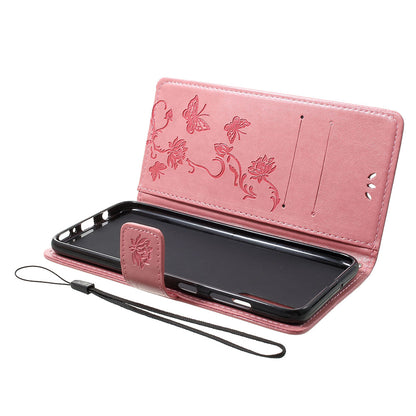 Imprint Butterfly Flowers Leather Wallet Stand Case for Samsung Galaxy A70