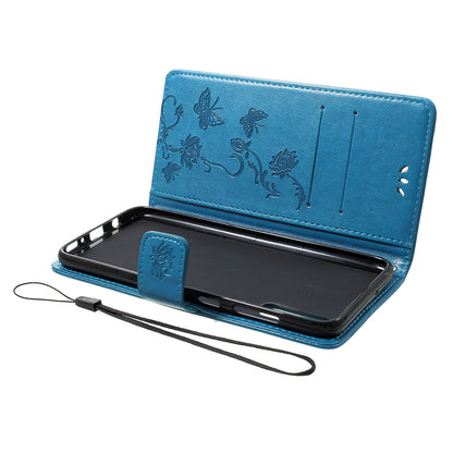 Imprint Butterfly Flowers Leather Wallet Stand Case for Samsung Galaxy A70