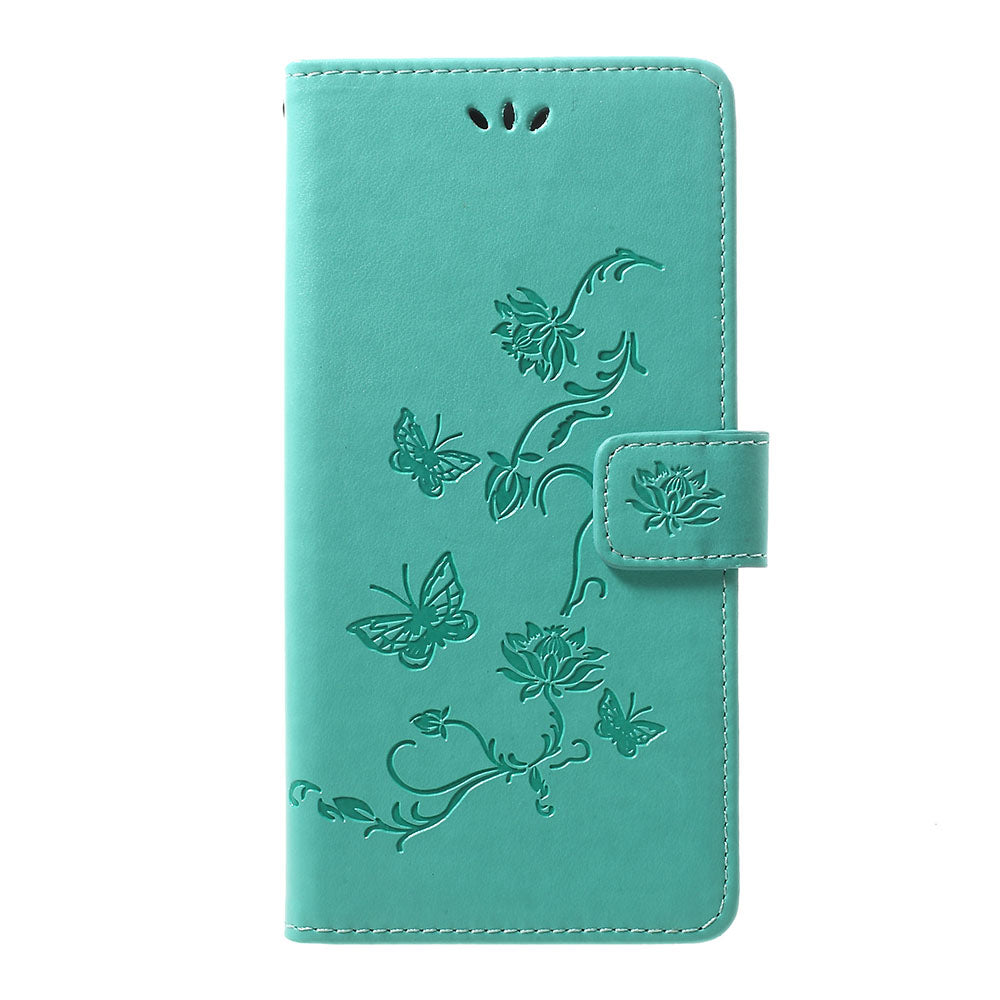 Imprint Butterfly Flowers Leather Wallet Stand Case for Samsung Galaxy A70