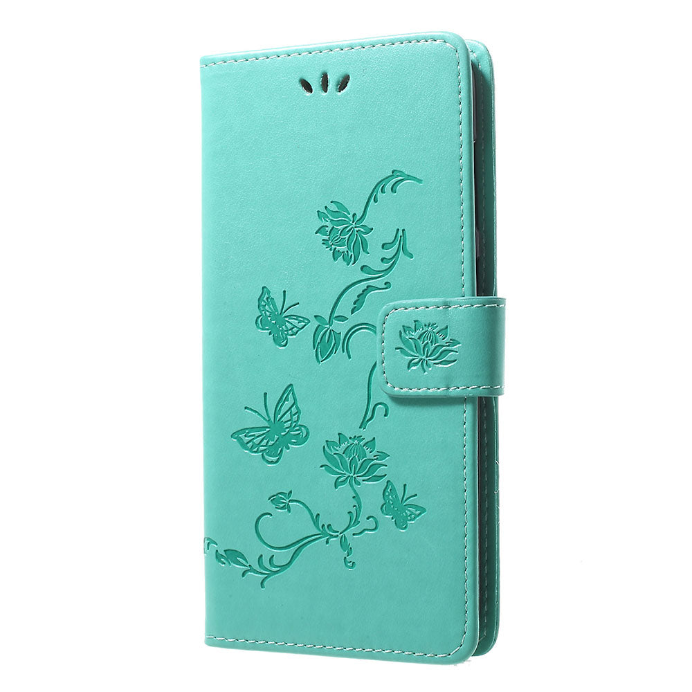 Imprint Butterfly Flowers Leather Wallet Stand Case for Samsung Galaxy A70
